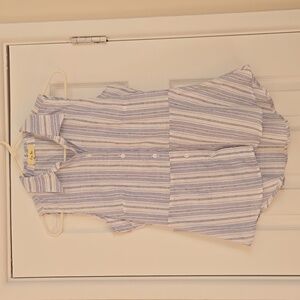 Love Notes Blue White Cotton Stripe Sleeveless Button Front Tunic Top Size Small